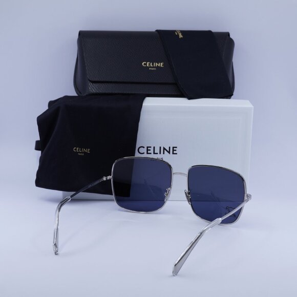 Celine CL40284U 16V Sunglasses Palladium Square Frame, Blue Lenses main image 10